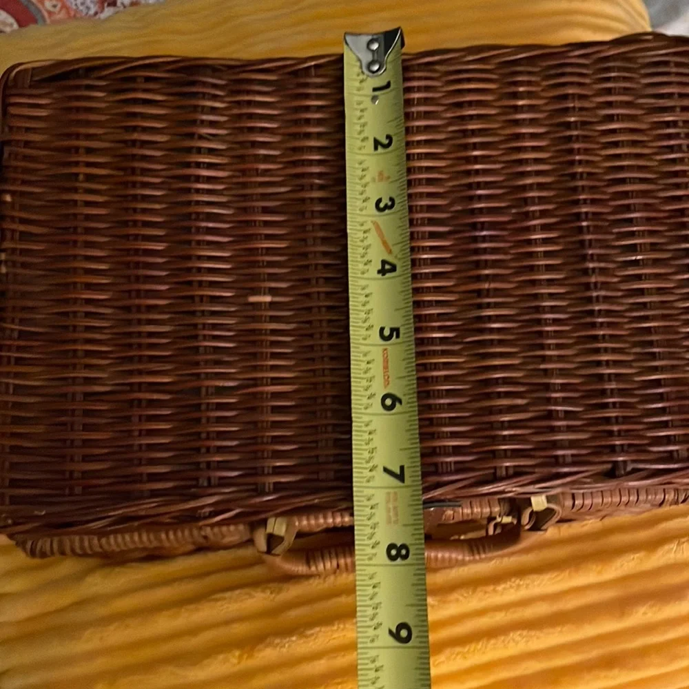 Woven Rattan Storage Basket with Leather-Look Handle - Brown
